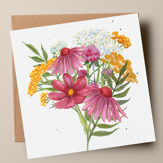 Native Flower Mix Plantable Card - Swan River Daisy, Yellow Button & Strawflower (MOQ 25)