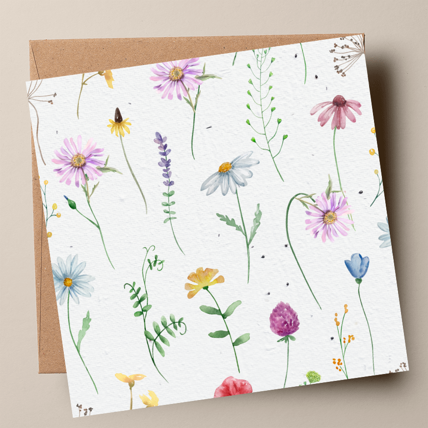 Mixed Flowers Plantable Card - Swan River Daisy, Chamomile, Pink Ageratum & Alyssum (MOQ 25)