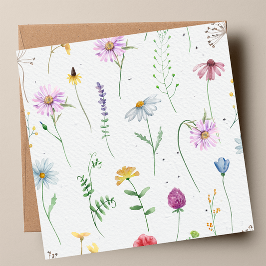 Mixed Flowers Plantable Card - Swan River Daisy, Chamomile, Pink Ageratum & Alyssum (MOQ 25)